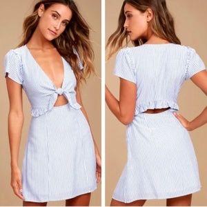 Lulus Blue and White Stripe Cut Out Dress